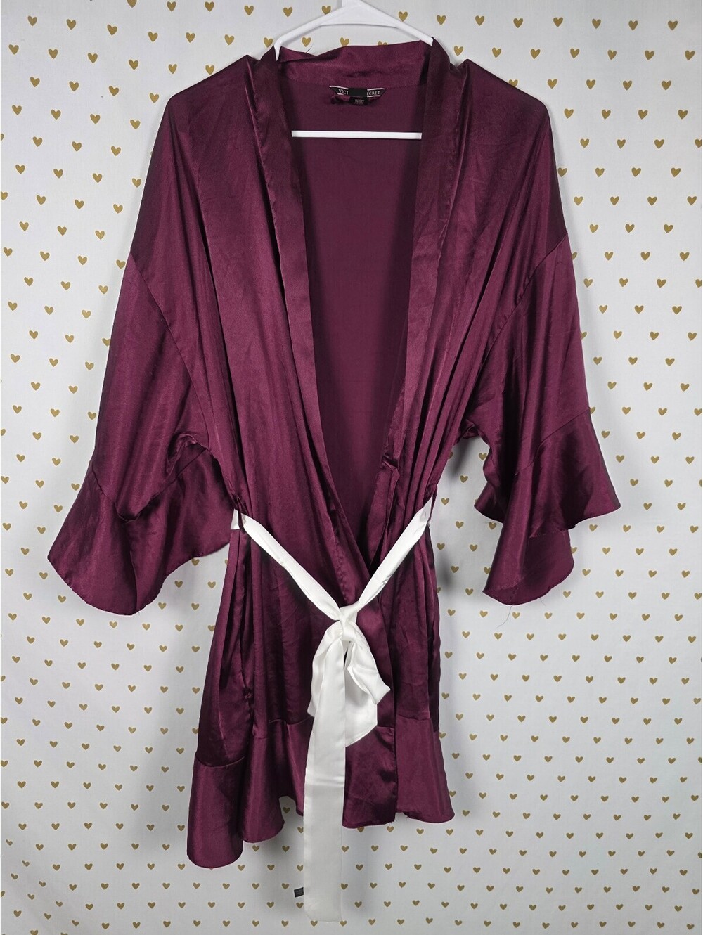 Victorias Secret Satin Silky Robe Purple Flutter Ruffled Medium Large